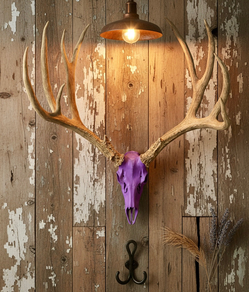 Electric lavender mule deer skull